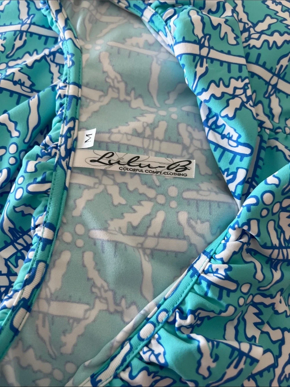 Lulu-B Turquoise, Cornflower Blue & White Patterned Midi Dress - Picture 3 of 7
